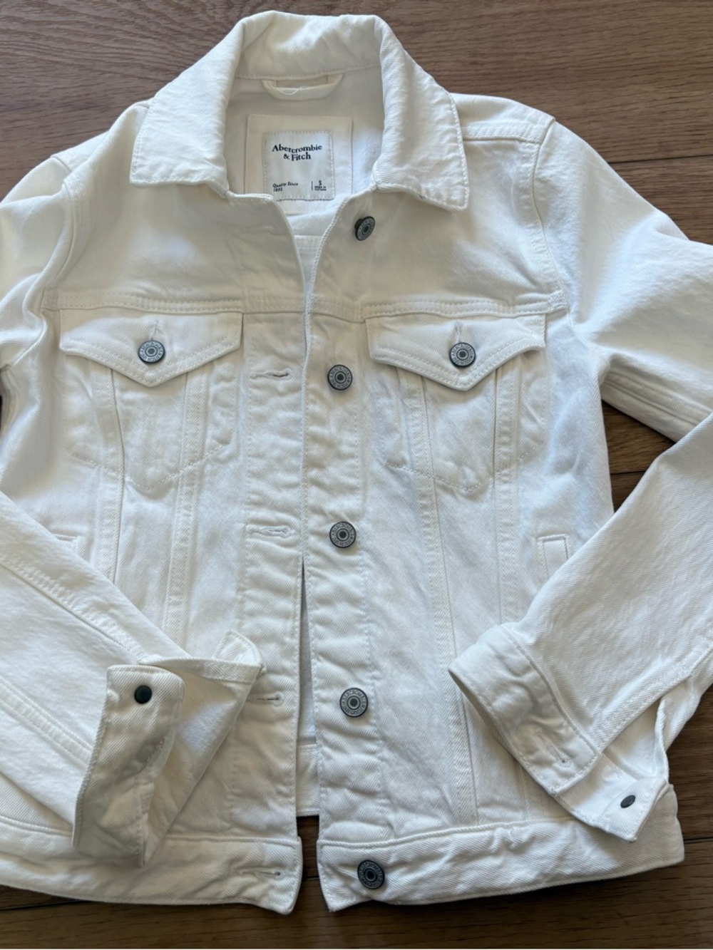 Abercrombie & Fitch Trucker Jacket Womens Small White Denim Cropped Cotton Basic